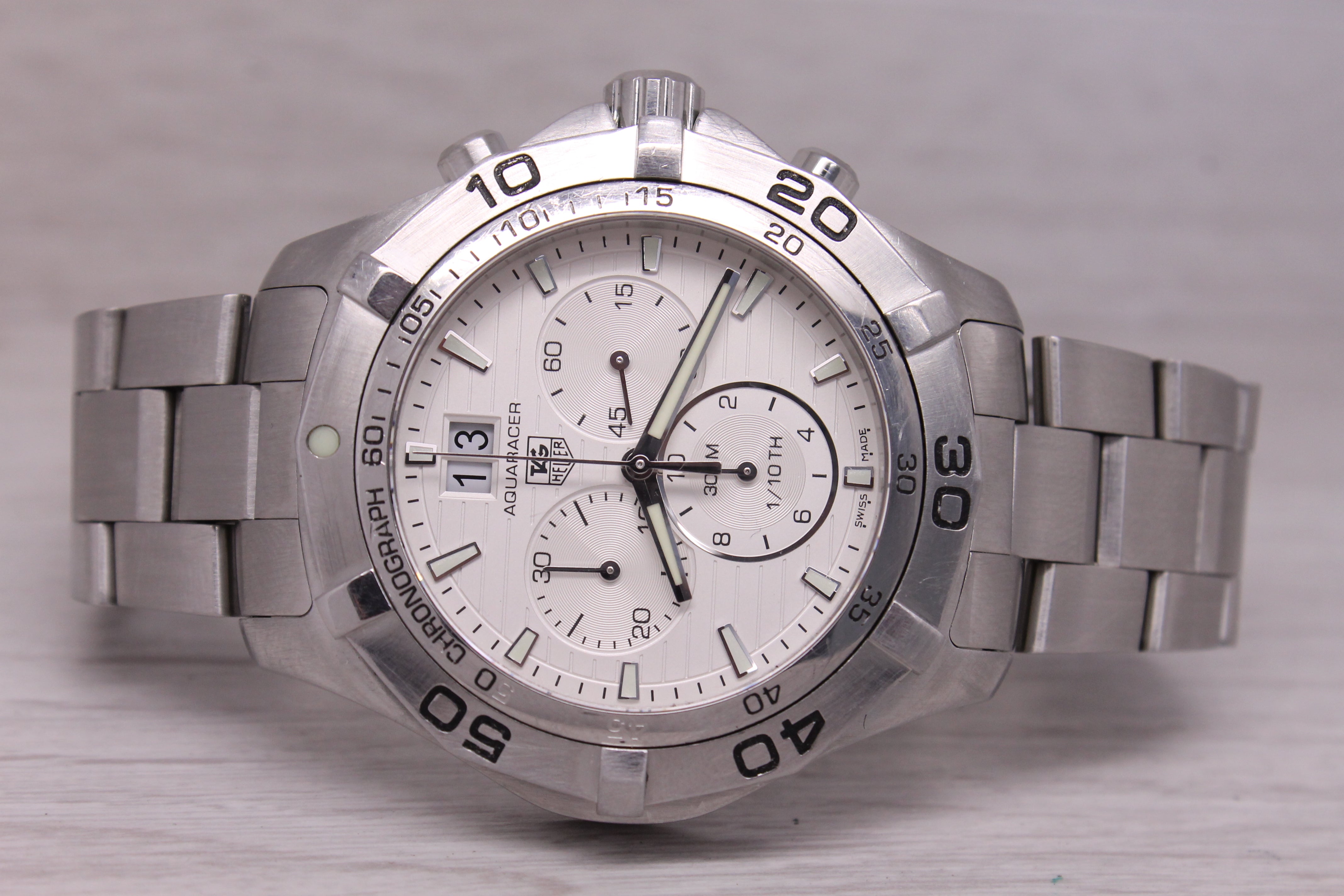 Tag Heuer Aquaracer 44mm Steel Mens Quartz Chronograph Watch w Bracelet CAF101F