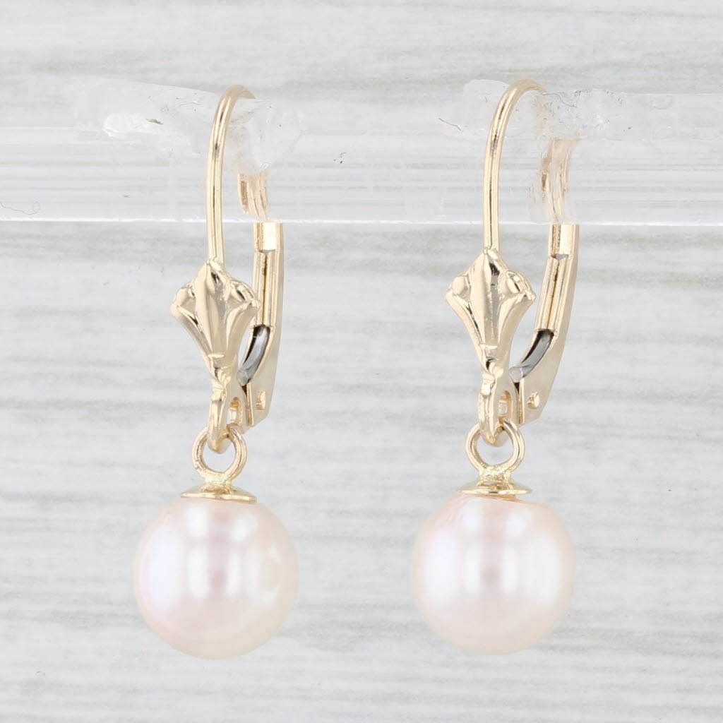 Light Gray Saltwater Cultured Pearl Drop Earrings 14k Yellow Gold Lever Backs