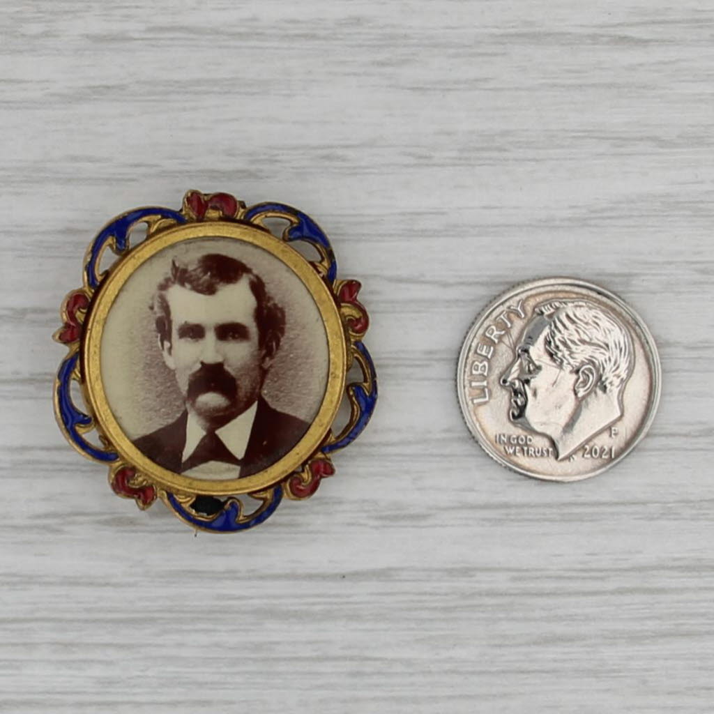 Victorian Mourning Jewelry Political Keepsake Brooch Gold Filled Enamel Pin