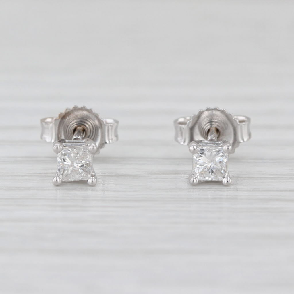 0.25ctw Princess Solitaire Diamond Stud Earrings 14k White Gold Studs