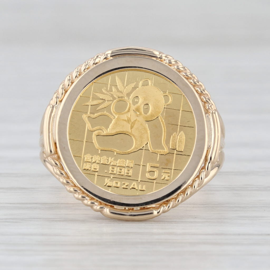 Authentic 1989 Chinese Panda Coin Ring 14k 999 Fine Gold 1/20oz 5 Yuan Size 7.5
