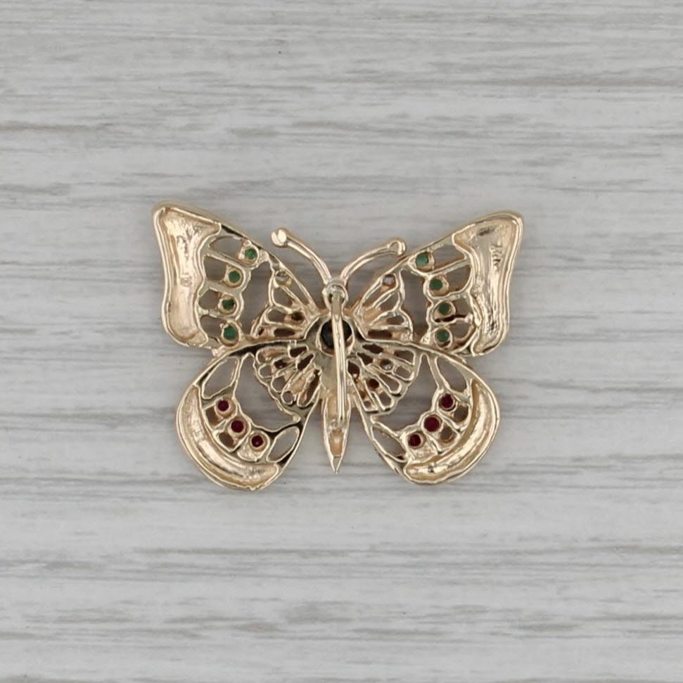 0.60ctw Gemstone Butterfly Pendant 14k Yellow Gold Diamond Ruby Emerald Sapphire