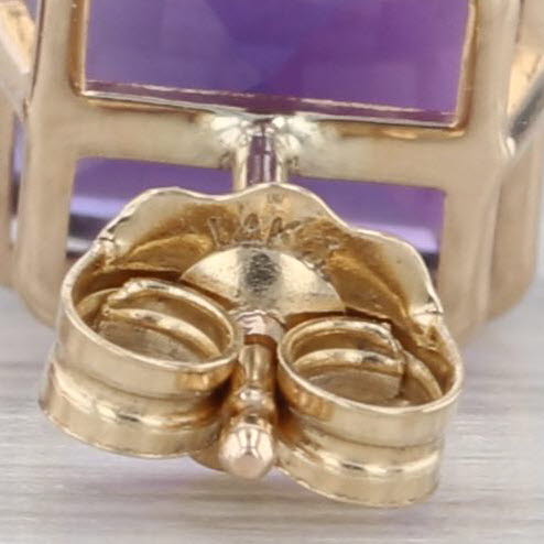 4ctw Amethyst Stud Earrings 14k Yellow Gold Cushion Solitaire Studs