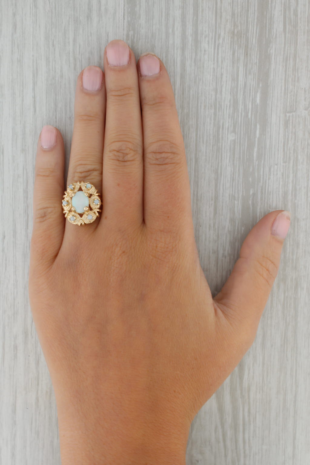 Rosy Brown Opal Halo Ring 14k Yellow Gold Size 6.5 Oval Cabochon