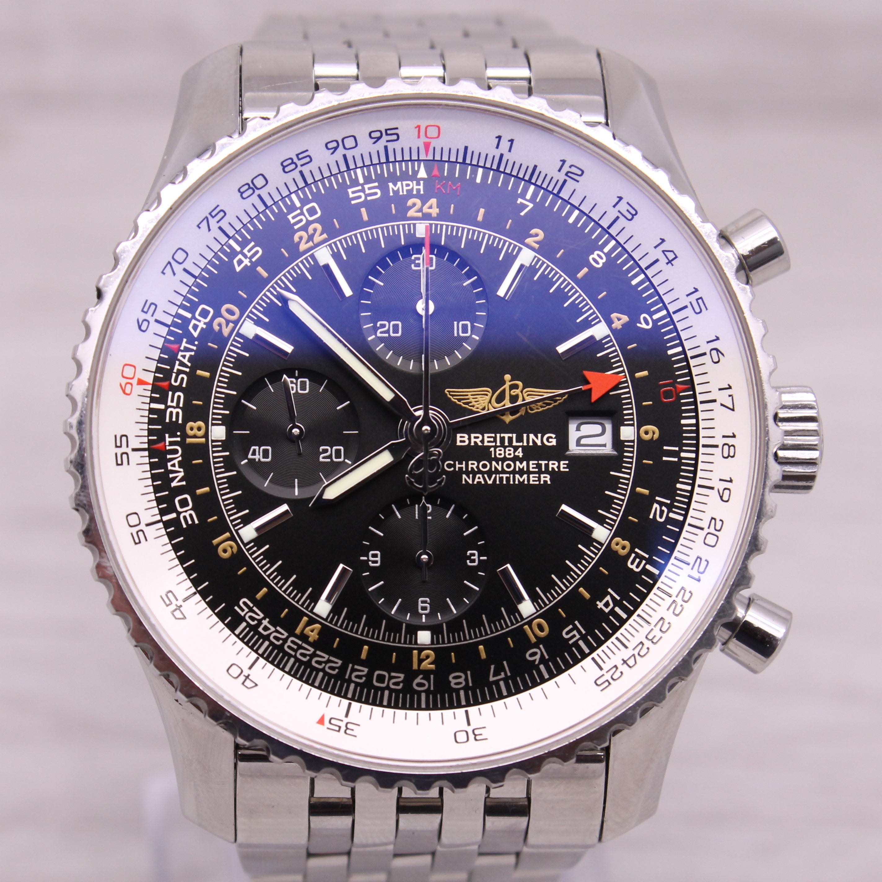 Gray Breitling Navitimer GMT Mens 46mm Steel Automatic Chronograph Watch A24322