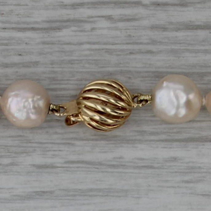 Baroque Akoya Pearl Single Strand Bead Necklace 14k Gold 32"