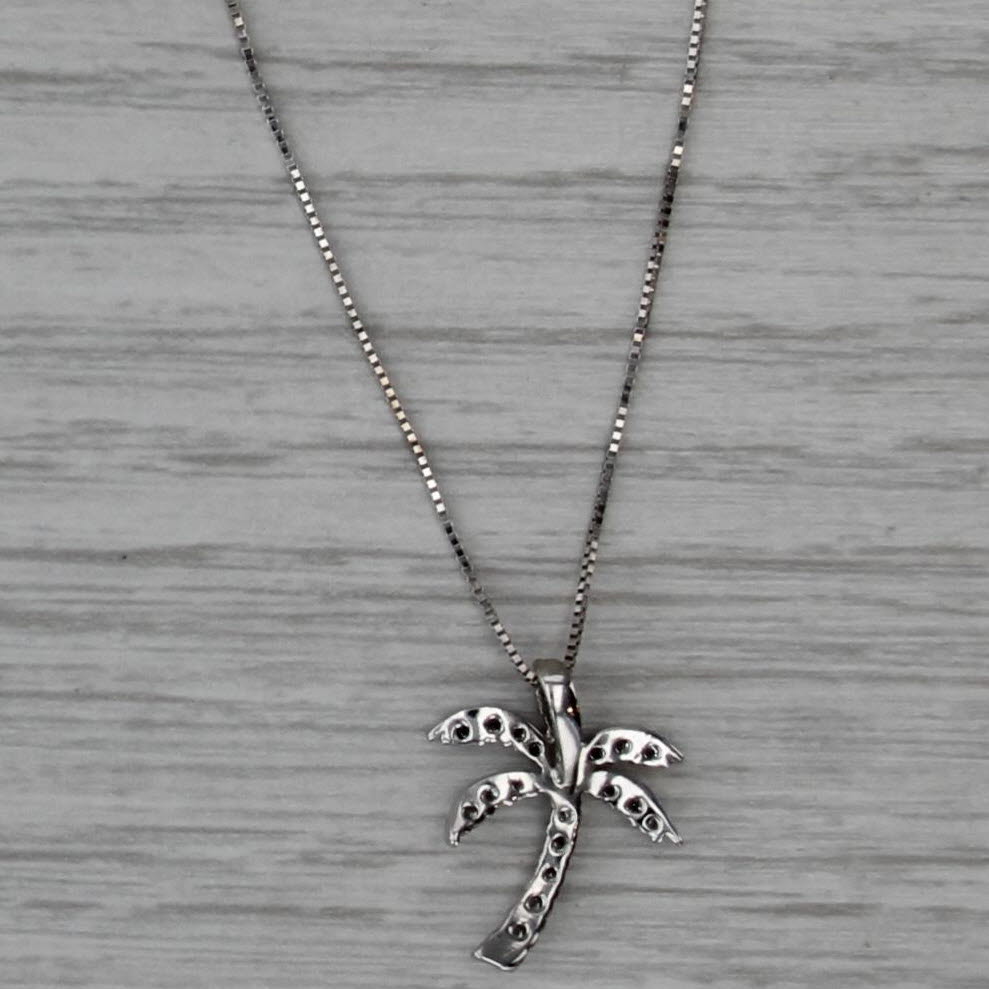 0.19ctw Diamond Palm Tree Pendant 14k White Gold 17.25" Box Chain