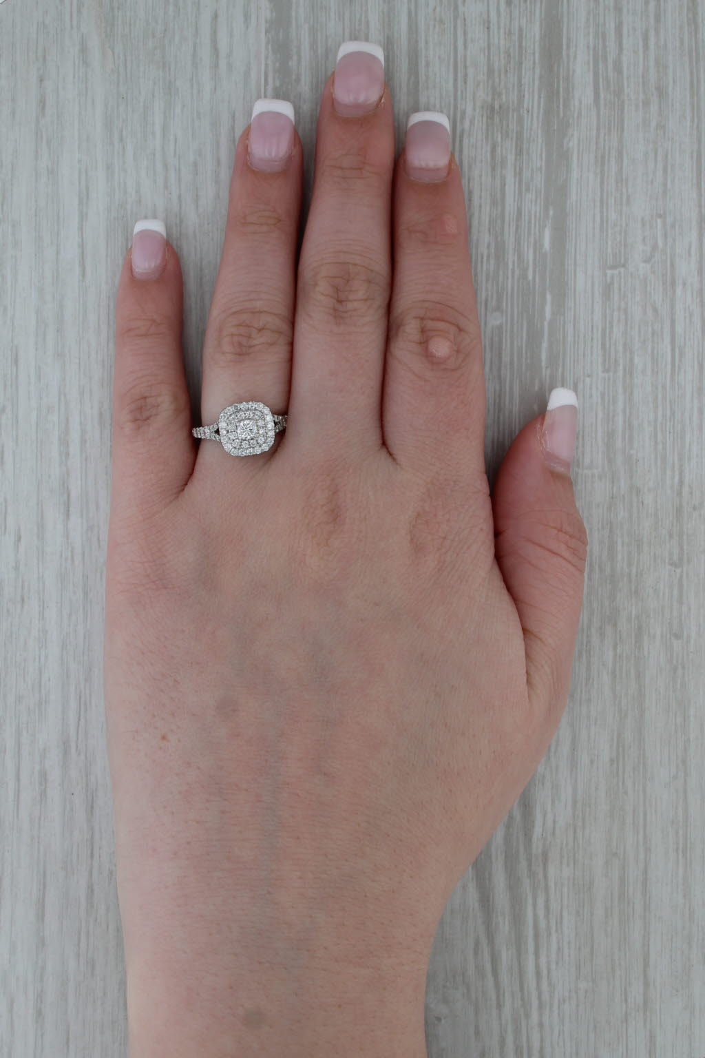 1ctw Round Diamond Halo Engagement Ring 14k White Gold Size 7 Cathedral