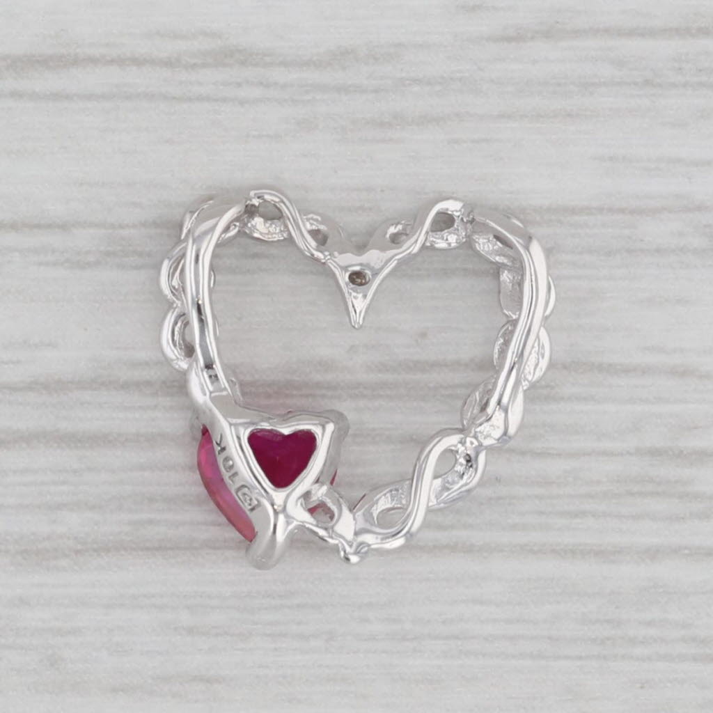 Gray 0.50ct Lab Created Ruby Heart Openwork Pendant 10k White Gold Diamond Accents