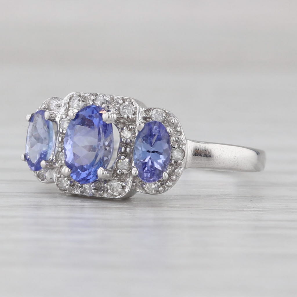 Gray 1.10ctw Tanzanite 3-Stone Diamond Ring 14k White Gold Size 6.25