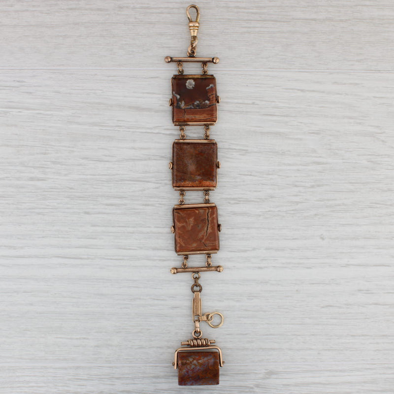 Marbled Brown Agate Watch Chain Carved Chest Fob Vintage
