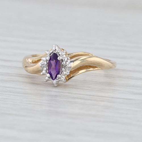 0.18ct Marquise Amethyst Ring 10k Yellow Gold Diamond Accents Size 7.25