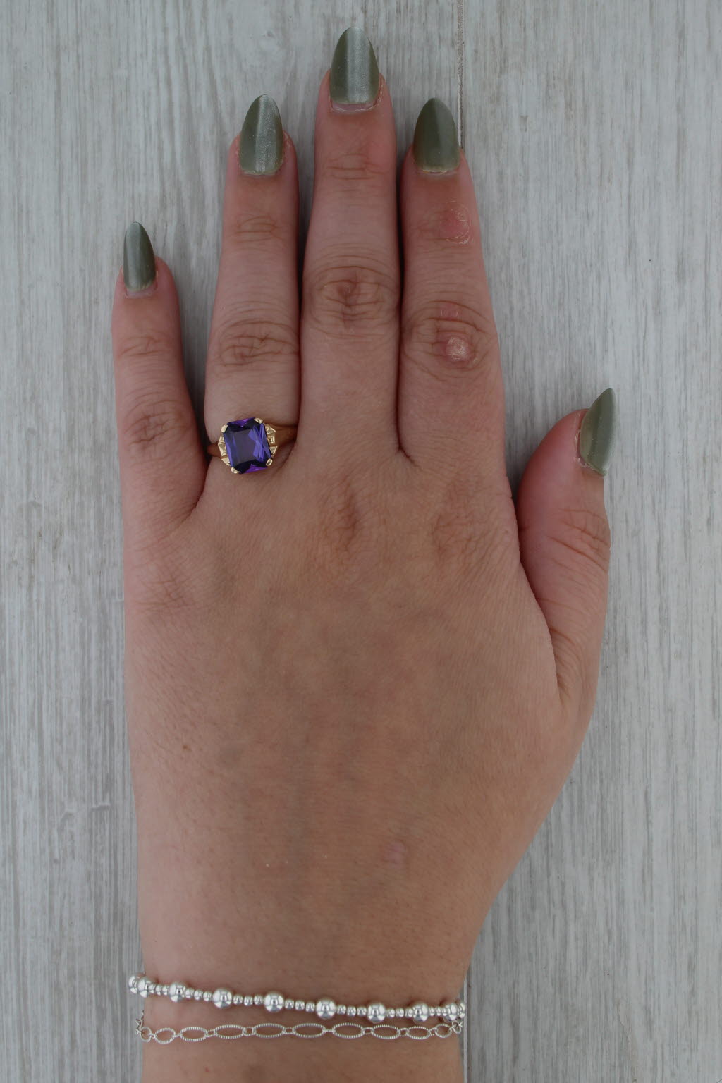3ct Lab Created Purple Sapphire Ring 10k Yellow Gold Size 6.5 Vintage Solitaire