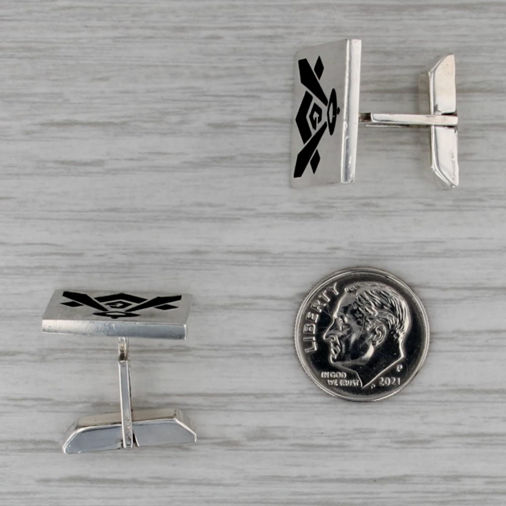 Masonic Cufflinks Sterling Silver Blue Lodge Square Compass Stencil Vintage Mens