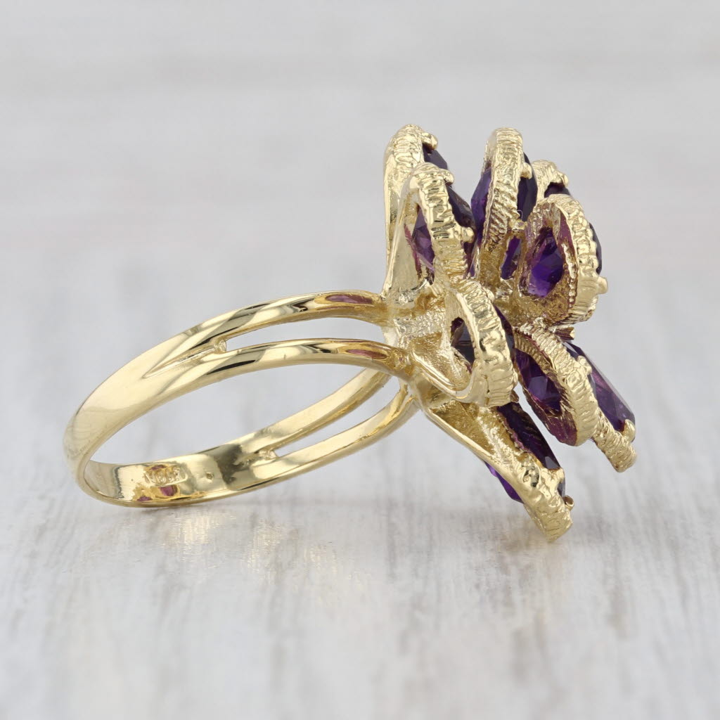 8.10ctw Amethyst Flower Cluster Ring 18k Yellow Gold Size 7.5 Cocktail
