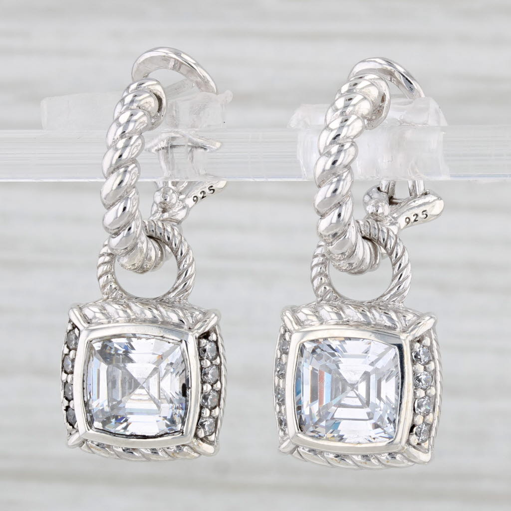 Light Gray 9.24ctw Cubic Zirconia Pad Lock Drop Earrings Sterling Silver Judith Ripka