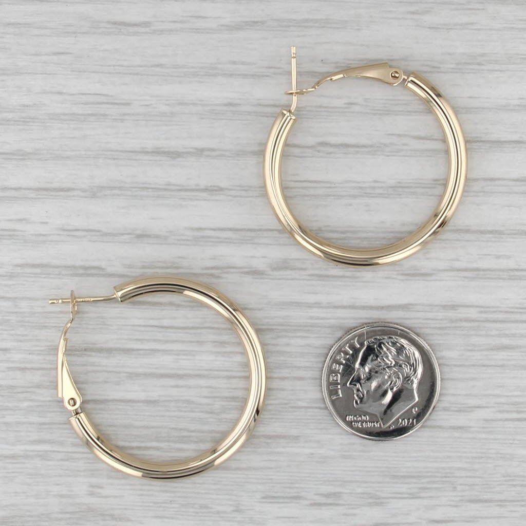 Round Hoop Earrings 14k Yellow Gold Snap Top Hoops 30.6 x 3.1mm