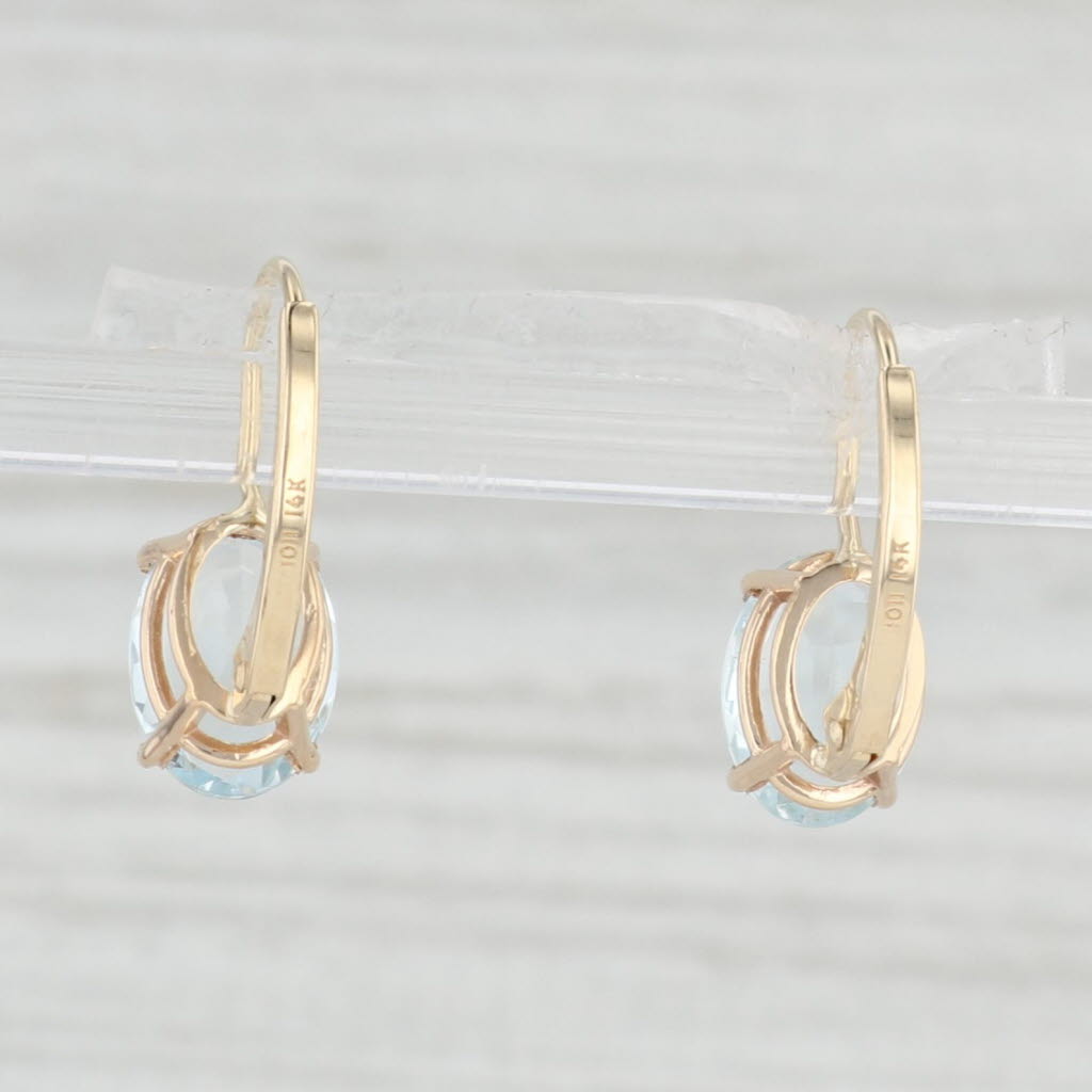 Light Gray 3ctw Aquamarine Earrings 14k Yellow Gold Leverback Drops Oval Solitaires