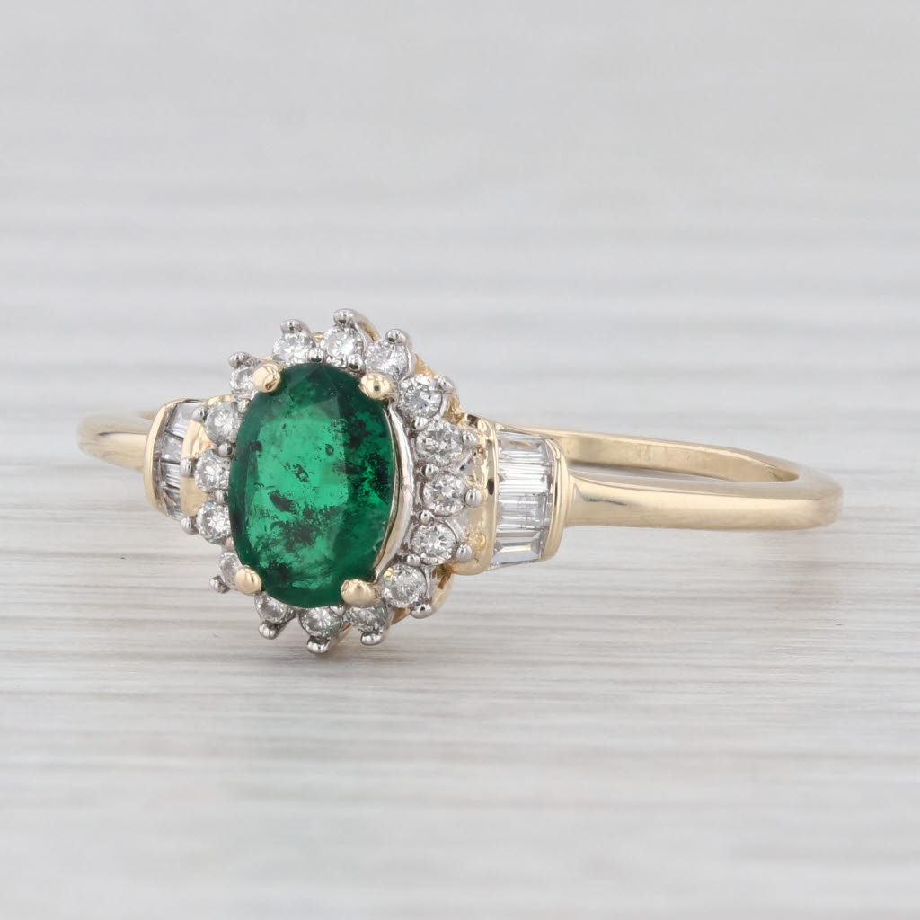 Light Gray 1ctw Oval Emerald Diamond Halo Ring 10k Yellow Gold Size 9.75 Engagement