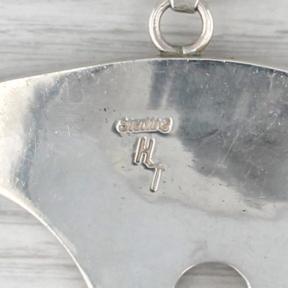 Vintage Navajo Bear Pendant Sterling Silver Copper Tribal Accents Signed HT