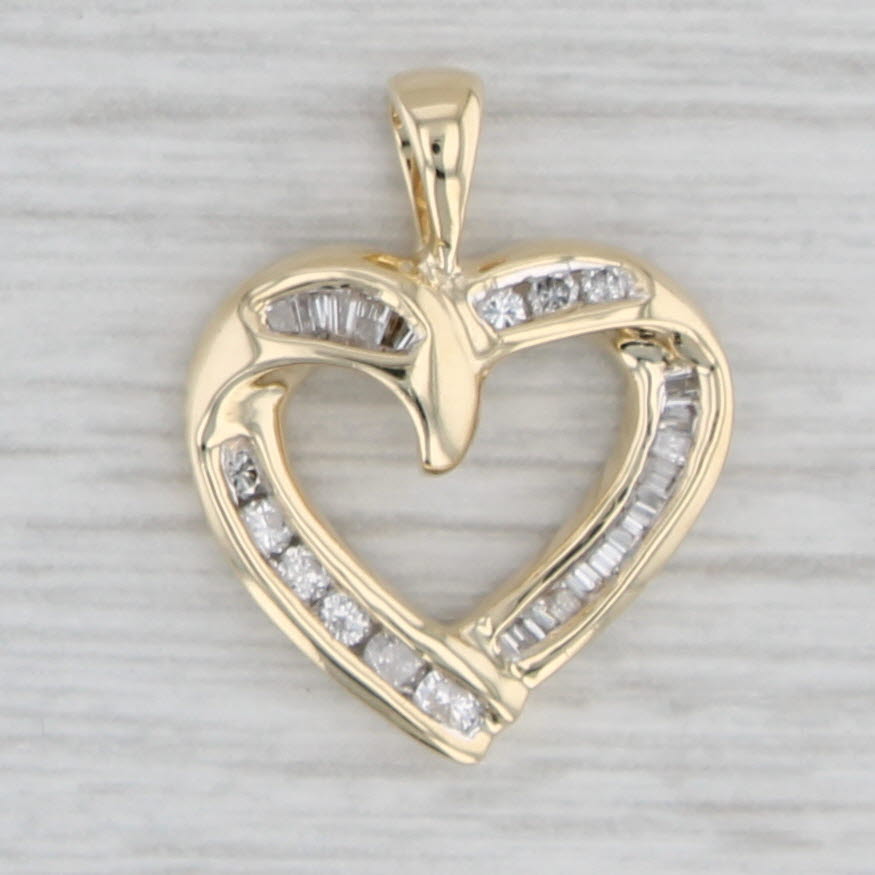 Gray 0.30ctw Diamond Open Heart Pendant 14k Yellow Gold Small Drop