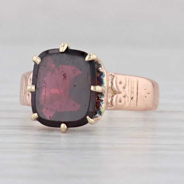 Gray Victorian 2.40ct Garnet Ring 13k Rose Gold Cushion Solitaire Size 5.5