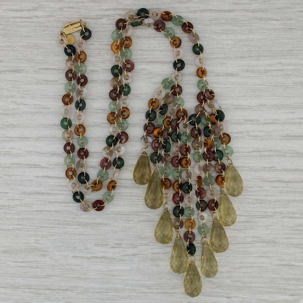 Mallary Marks Multi Color Quartz Briolette Fringe Bead Necklace 18k Gold 18.5"