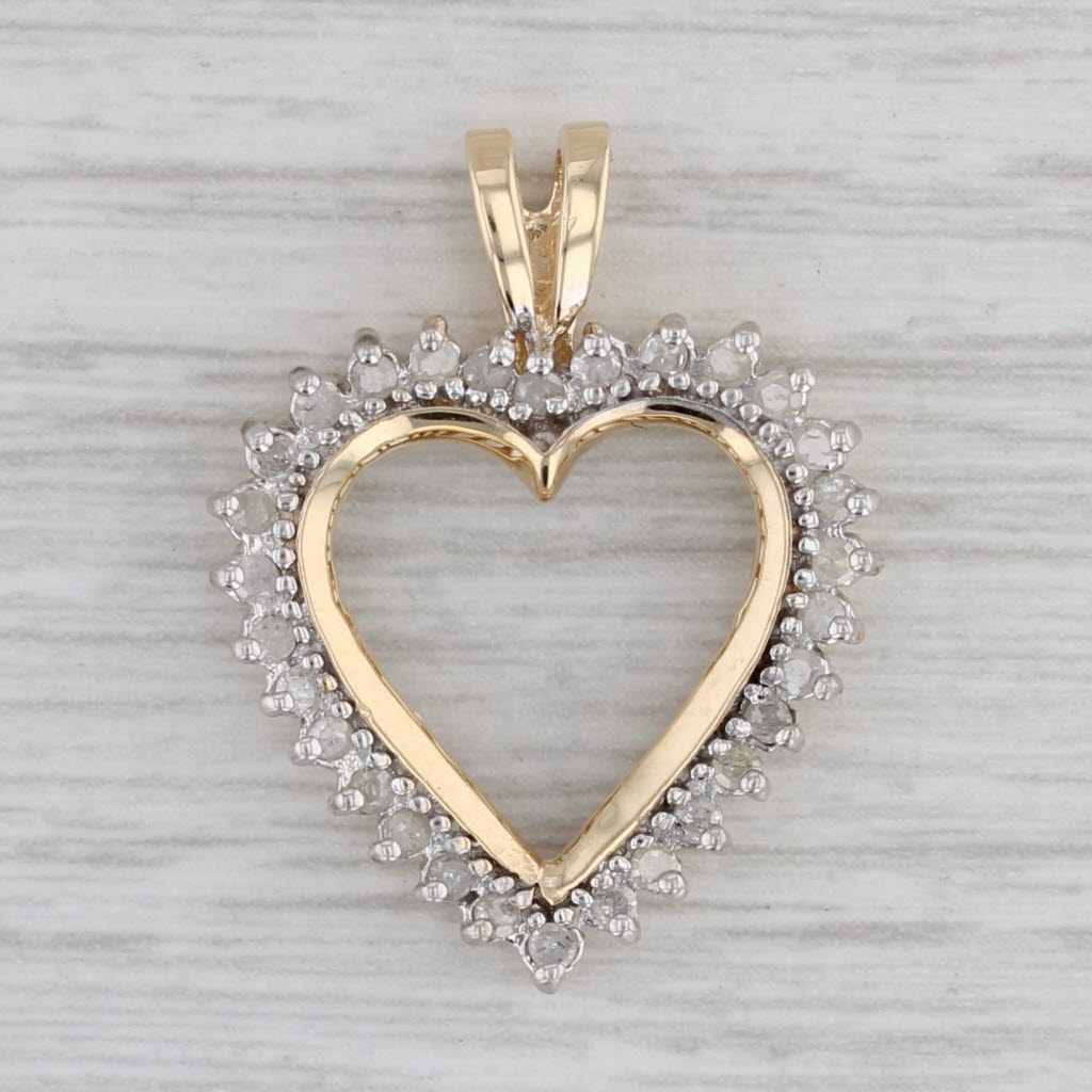 Gray 0.25ctw Diamond Halo Open Heart Pendant 10k Yellow Gold