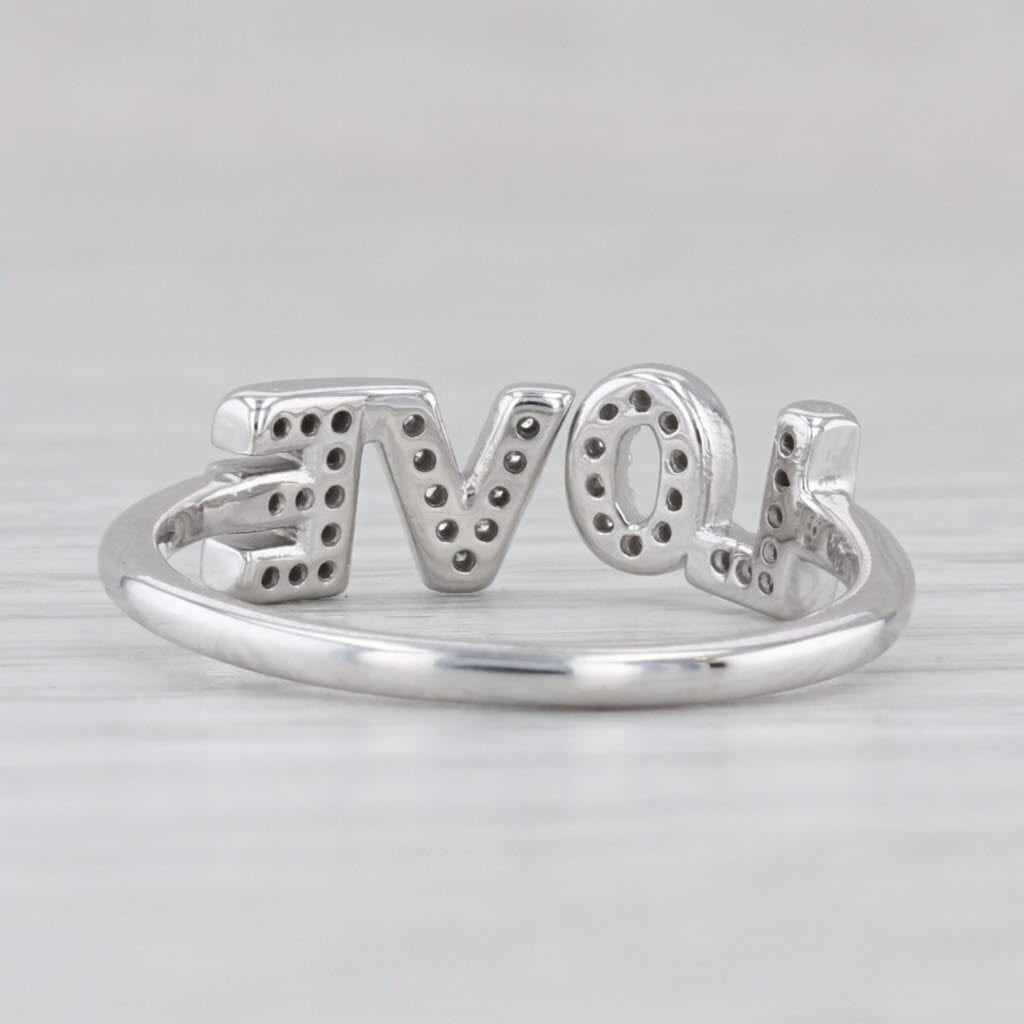 Diamond "LOVE" Ring 10k White Gold Size 6.5+ Adjustable