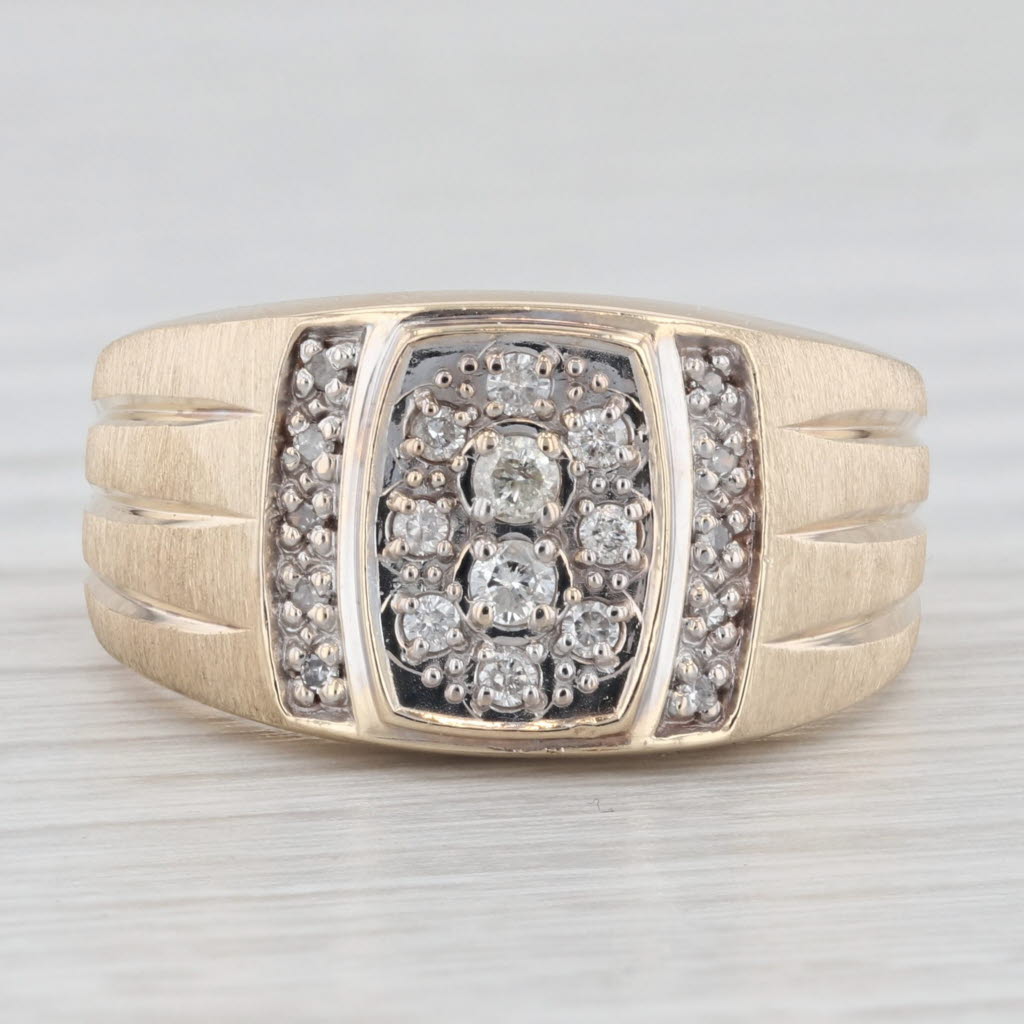 Light Gray 0.25ctw Diamond Cluster Men's Ring 10k Yellow Gold Size 10 Beveled