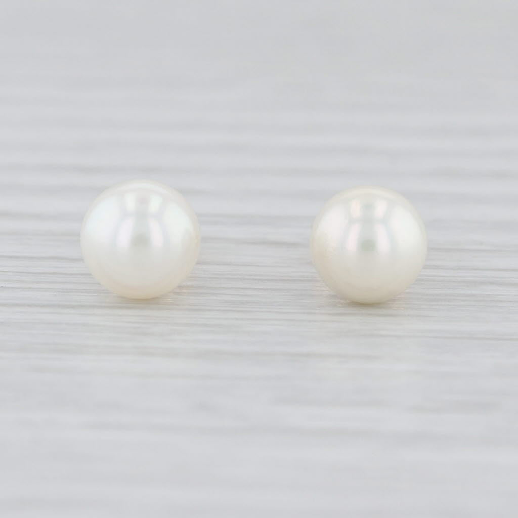 Saltwater Cultured Pearl Stud Earrings 14k Yellow Gold Round Solitaire Studs
