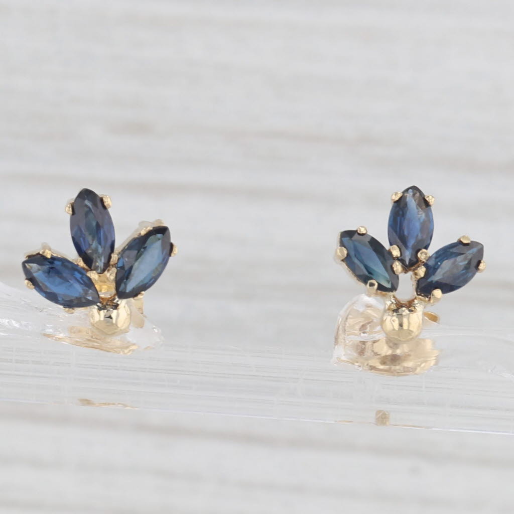 Light Gray 1ctw 3-Stone Blue Sapphire Stud Earrings 14k Yellow Gold