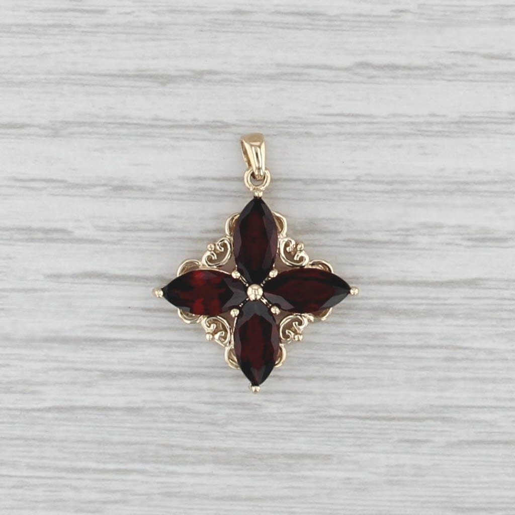 5.20ctw Marquise Garnet Flower Pendant 10k Yellow Gold Floral