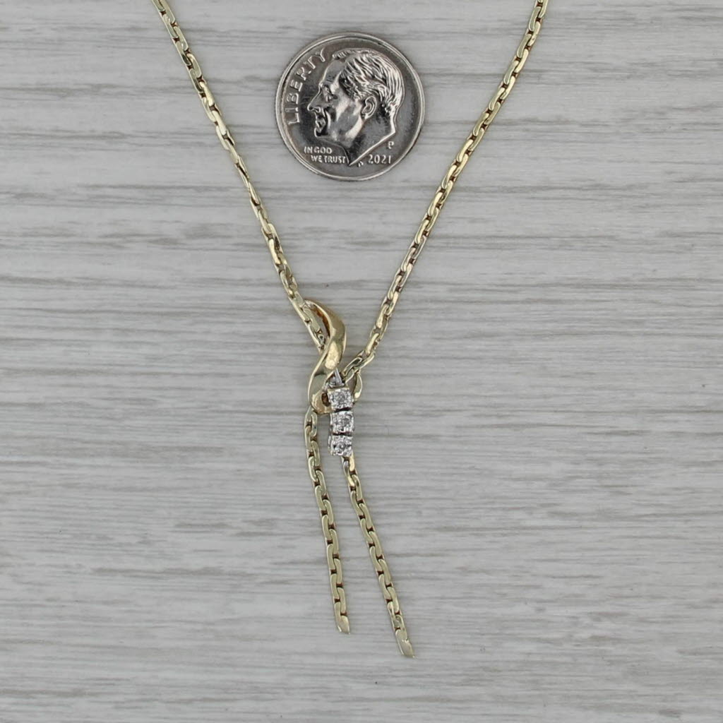 Diamond 3-Stone Lariat Necklace 14k Yellow Gold 16.25" C-Link Chain