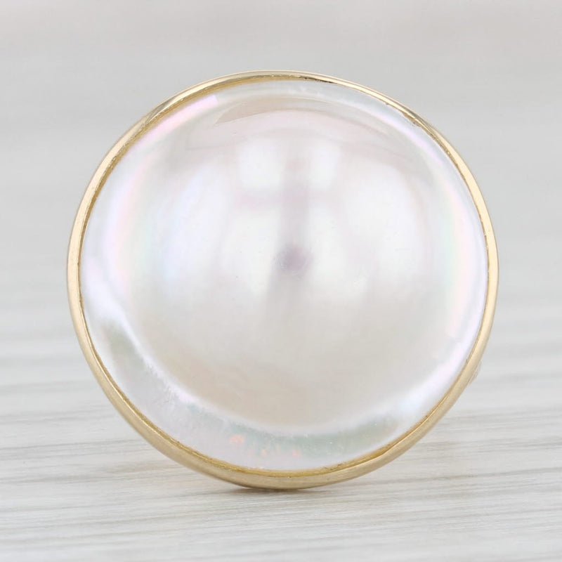 Light Gray Blister Pearl Ring 14k Yellow Gold Size 6 Solitaire Statement