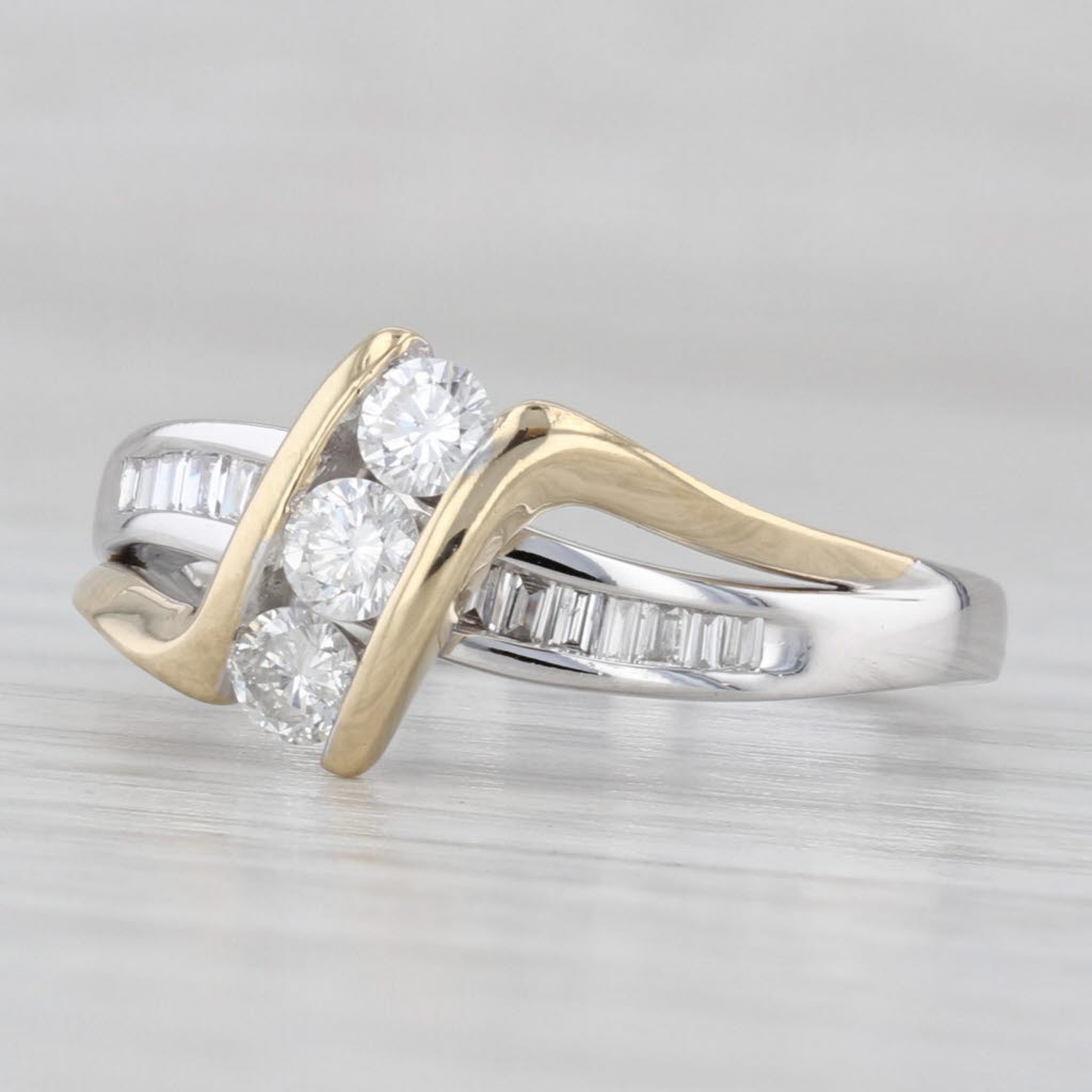 Light Gray 0.50ctw Diamond 3-Stone Bypass Ring 14k White Yellow Gold Size 7