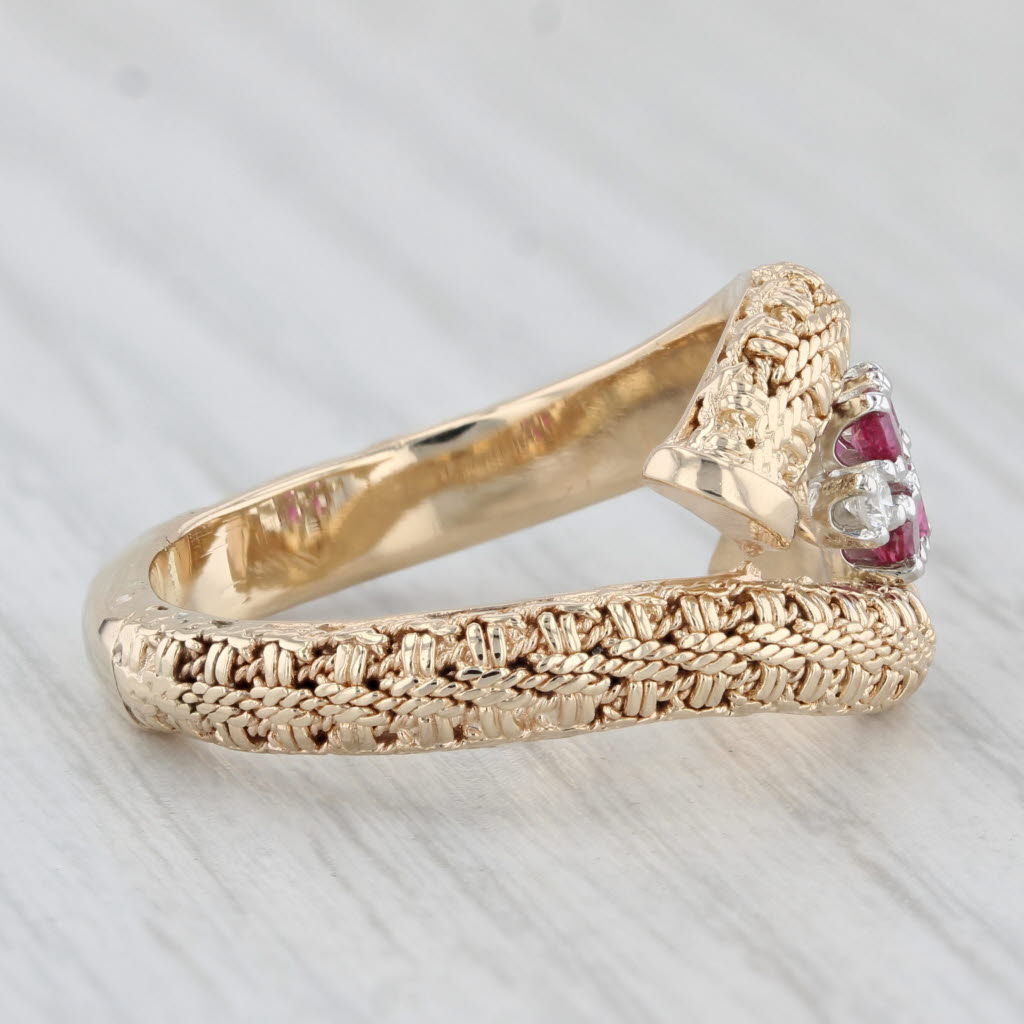 Light Gray 0.38ctw Diamond Ruby Bypass Ring 14k Yellow Gold Size 8.5