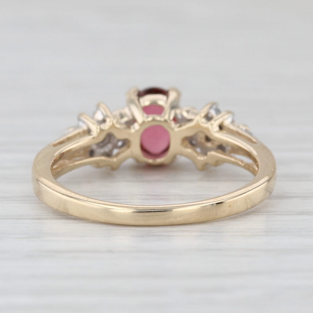Pink Tourmaline Cabochon Diamond Flower Ring 10k Yellow Gold Size 7