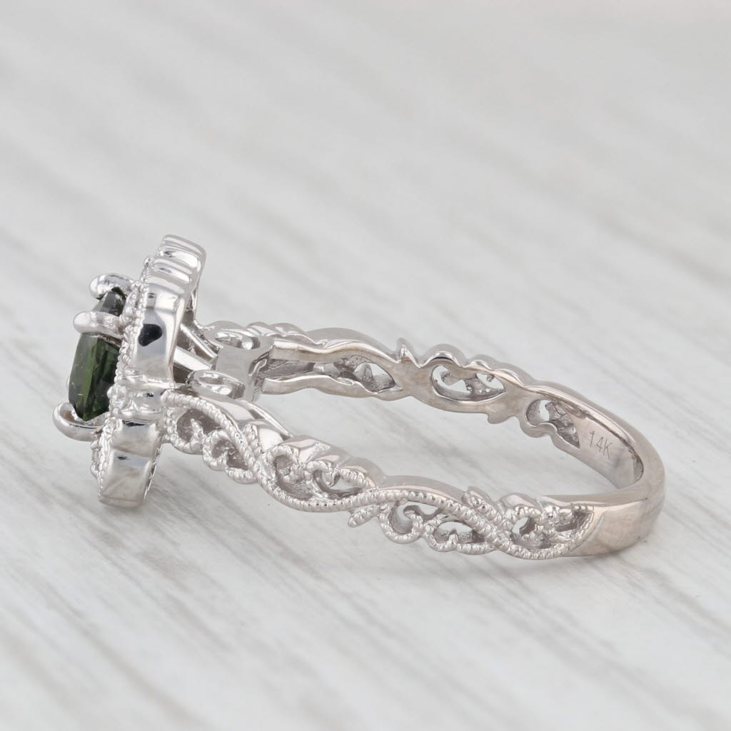 Light Gray 0.80ctw Green Sapphire Diamond Ornate Filigree Ring 14k White Gold Size 5.75