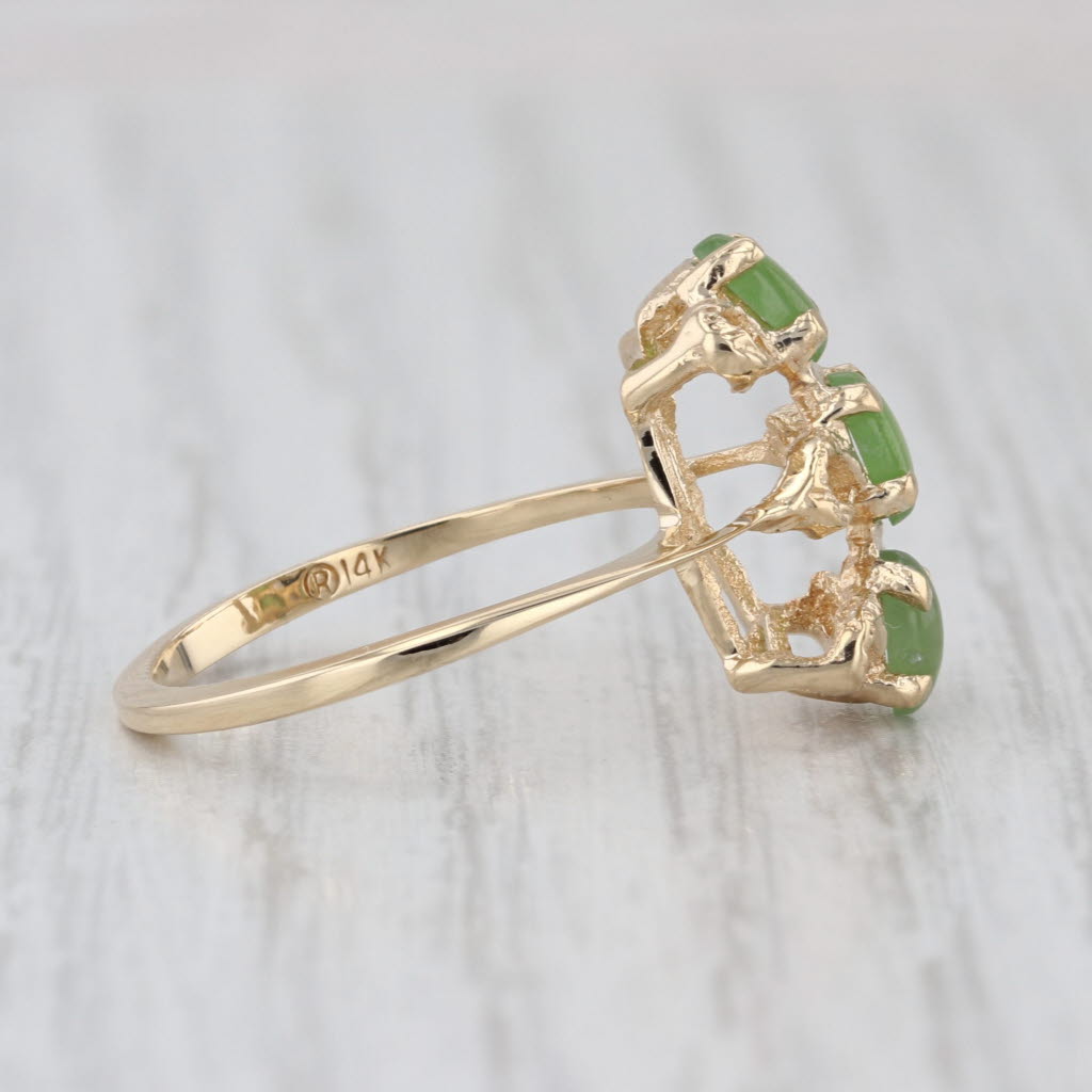 3-Stone Green Nephrite Jade Ring 14k Yellow Gold Size 6.5