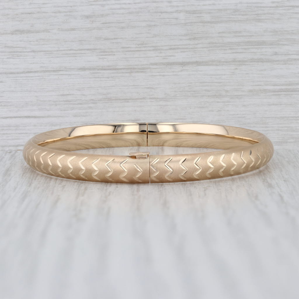 7" Brushed Patterned Bangle Bracelet 14k Yellow Gold 6.1mm