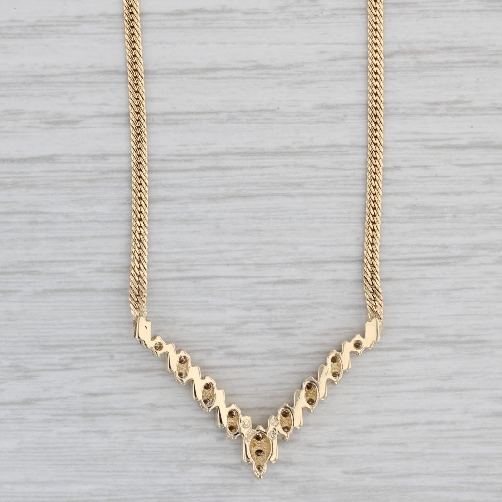 Gray 0.37ctw Diamond V Necklace 14k Yellow Gold 17.25" Herringbone Chain