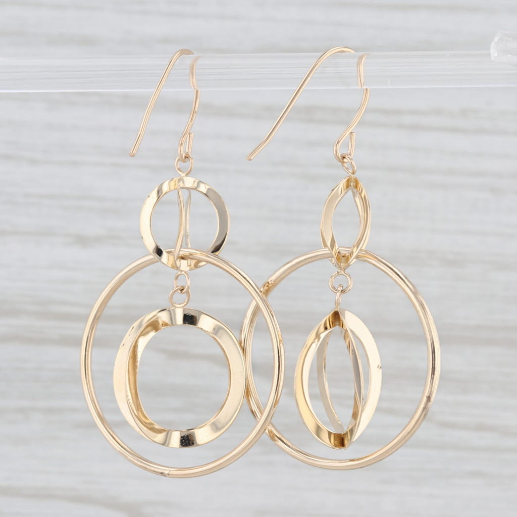Light Gray Linked Circles Dangle Earrings 14k Yellow Gold Hook Posts