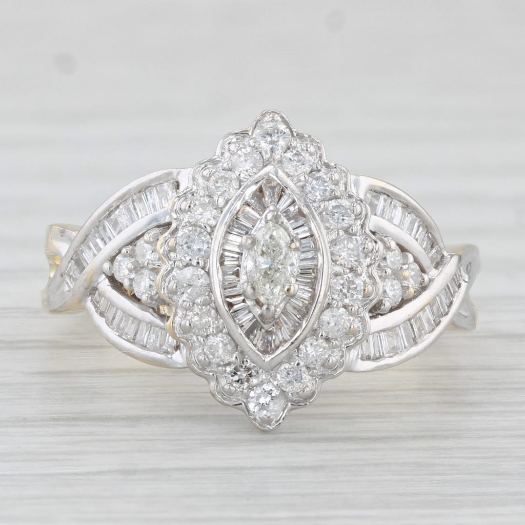 Light Gray 1.03ctw Diamond Ring 14k White Yellow Gold Size 7 Engagement