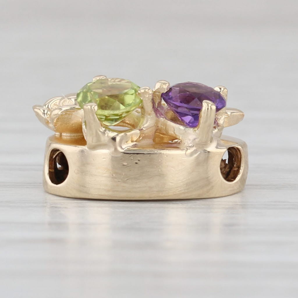 Vintage 0.48ctw Amethyst Peridot Flower Slide Bracelet Charm 14k Yellow Gold
