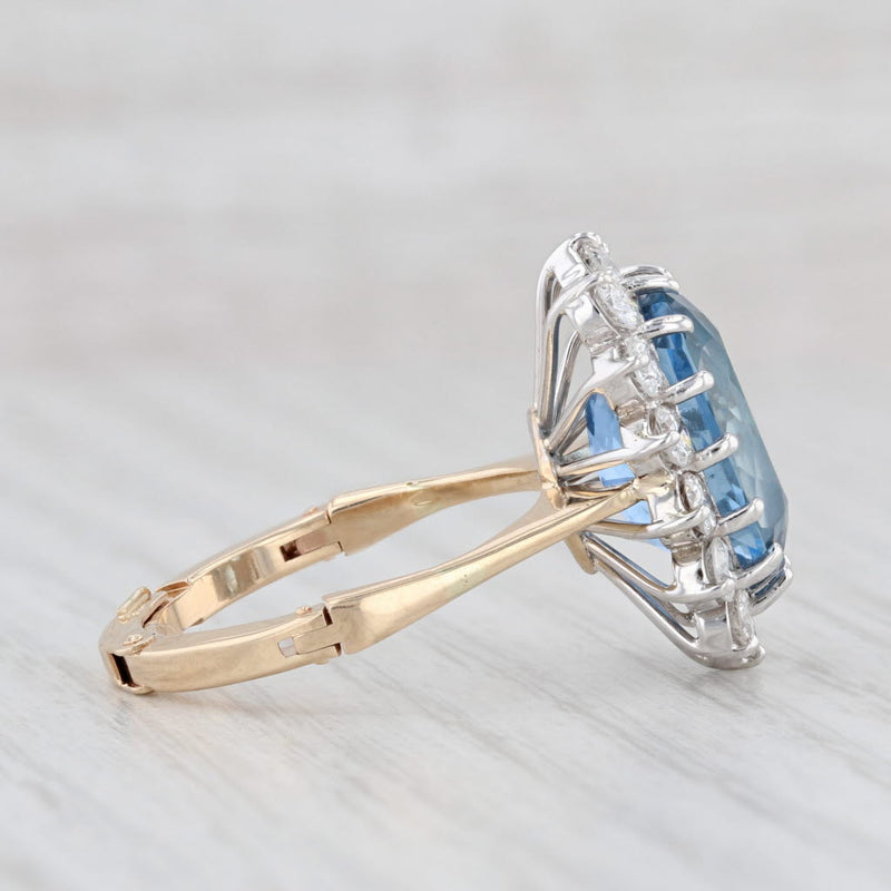 5.88ctw Oval Aquamarine Diamond Halo Ring 14k Gold Size 6.75 Arthritic Band GIA