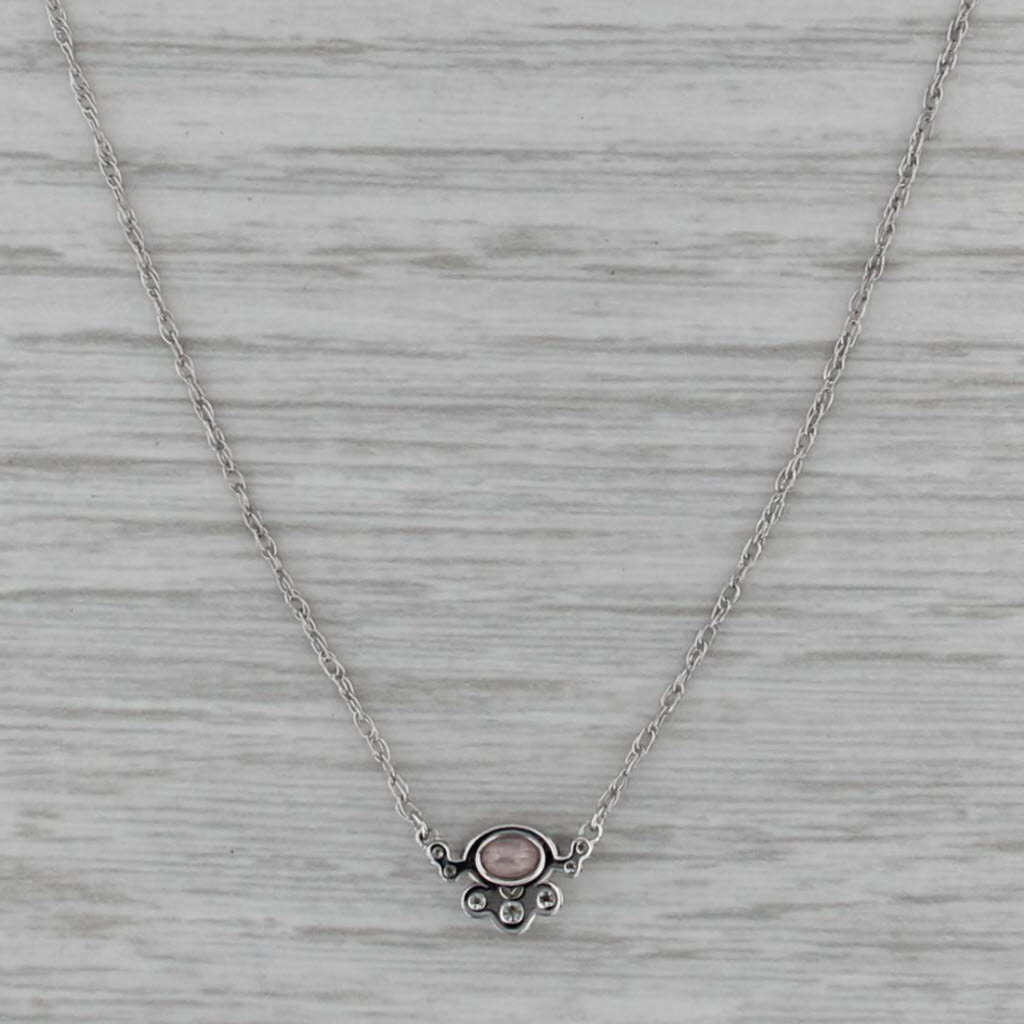 0.25ctw Morganite Diamond Pendant Necklace 14k White Gold 16" 18" Rope Chain