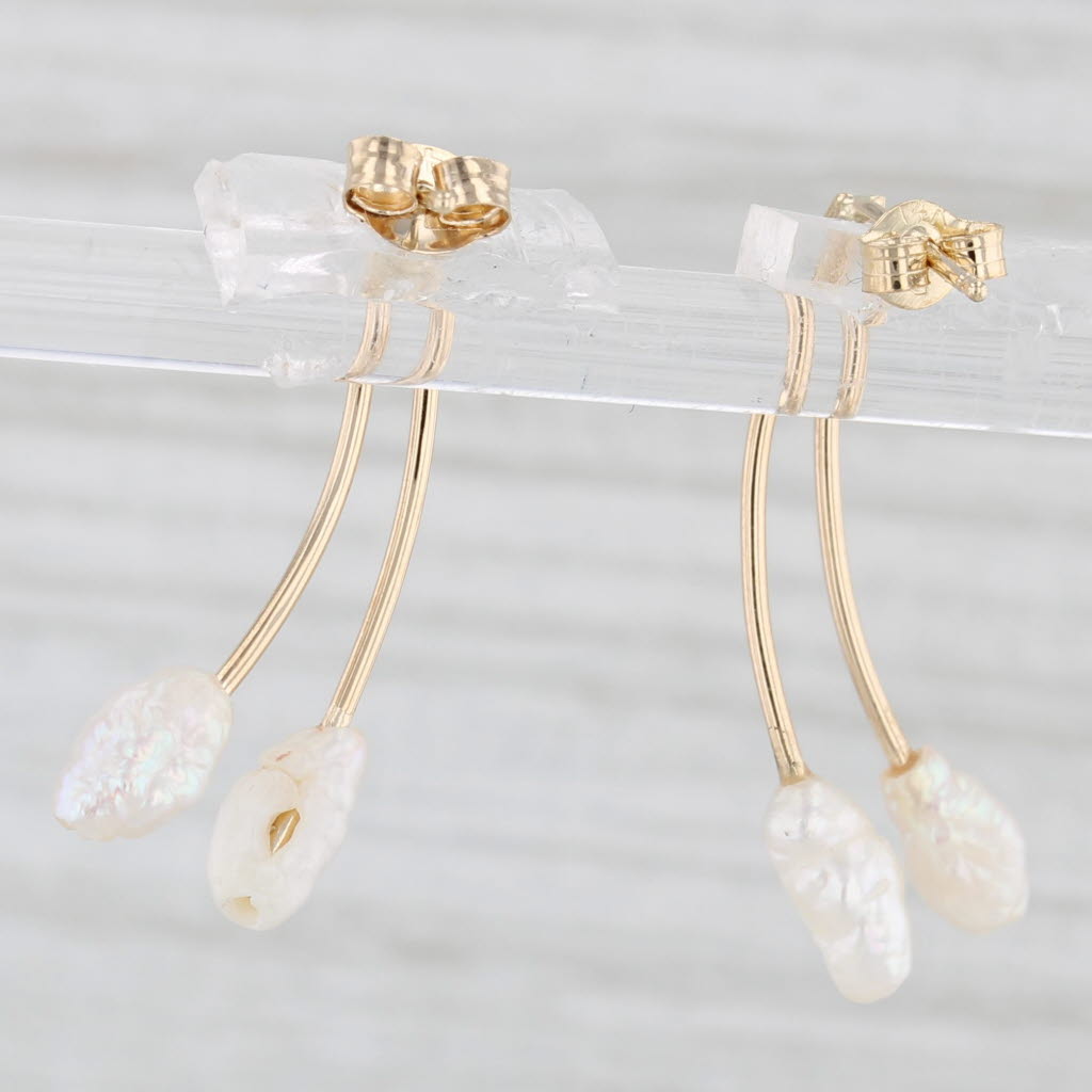 Light Gray Freshwater Rice Krispie Baroque Pearl Drop Earrings 14k Yellow Gold