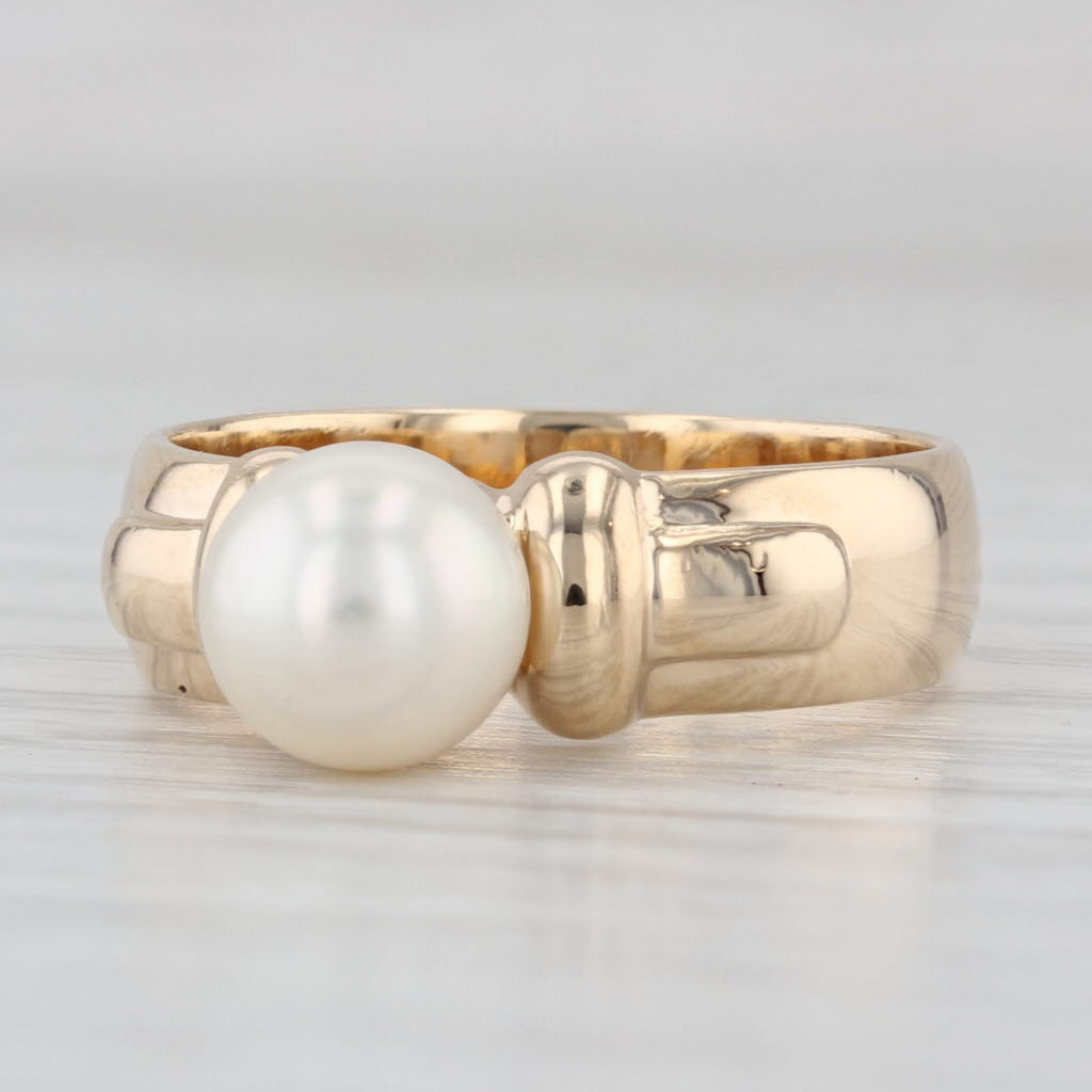 7.4mm Pearl Solitaire Ring 14k Yellow Gold Size 7.25-7.5 Gump's