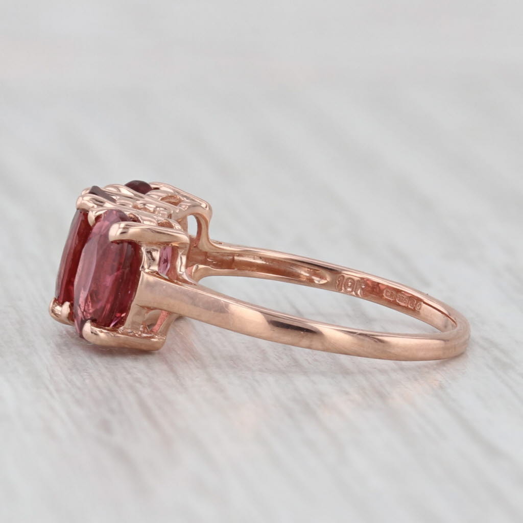 Light Gray 2.65ctw 3-Stone Pink Tourmaline Ring 10k Rose Gold Size 5.25 Jacque Christie
